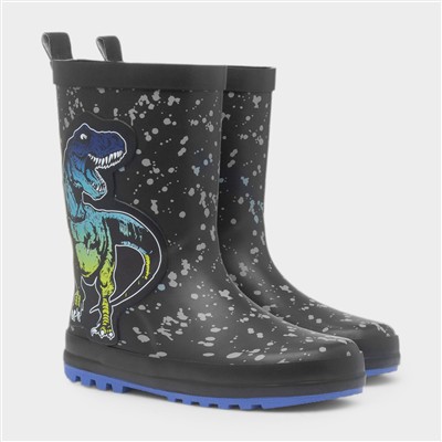 Boys Black Dinosaur Welly