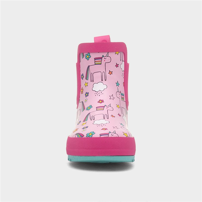 Girls Pink Warm Lined Chelsea Unicorn Ankle Welly