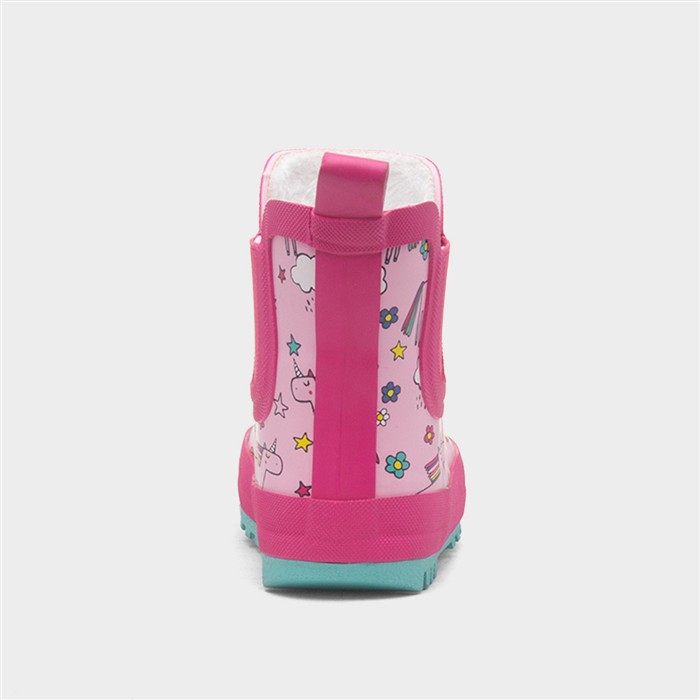 Girls Pink Warm Lined Chelsea Unicorn Ankle Welly