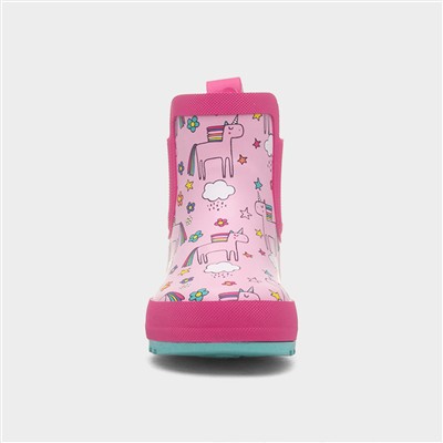 Girls Pink Warm Lined Ankle Welly