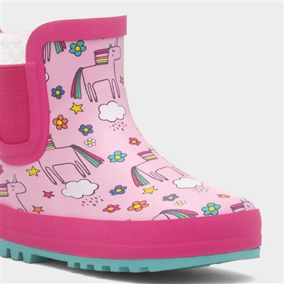Girls Pink Warm Lined Ankle Welly