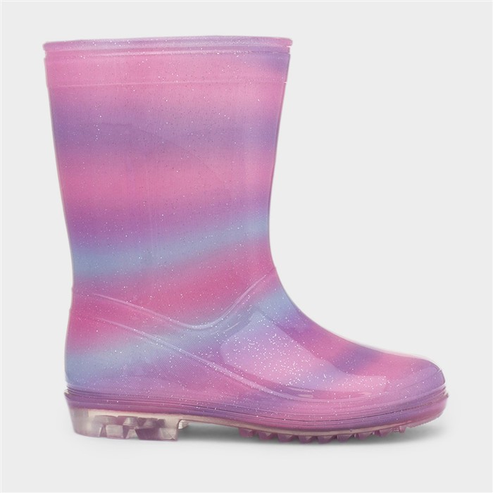Girls Pink & Lilac Rainbow Welly