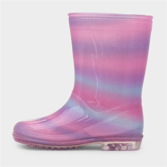 Girls Pink & Lilac Rainbow Welly