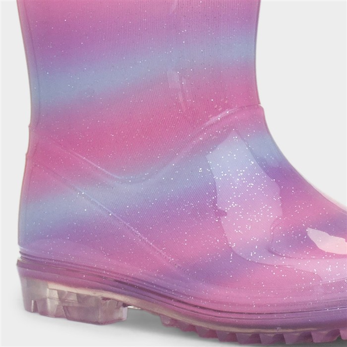 Girls Pink & Lilac Rainbow Welly
