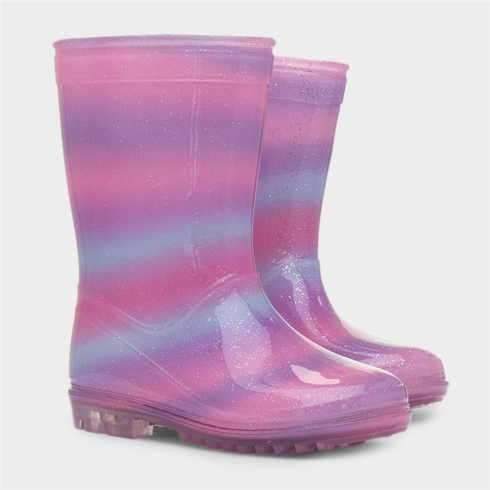 Girls Pink & Lilac Rainbow Welly
