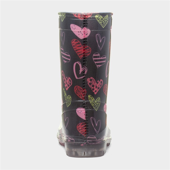 Girls Black Love Hearts Welly