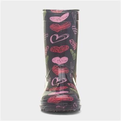 Girls Black Love Hearts Welly