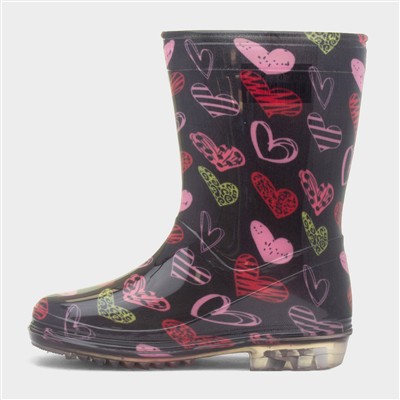 Girls Black Love Hearts Welly