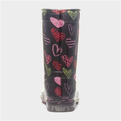 Girls Black Love Hearts Welly