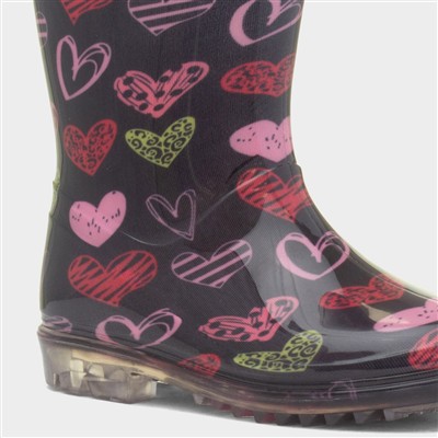 Girls Black Love Hearts Welly