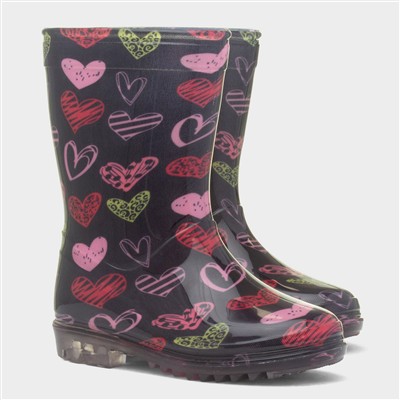 Girls Black Love Hearts Welly
