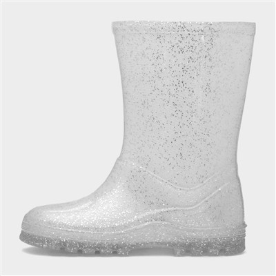 Girls Silver Glitter Welly