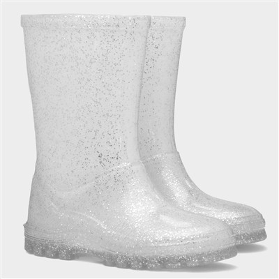 Girls Silver Glitter Welly