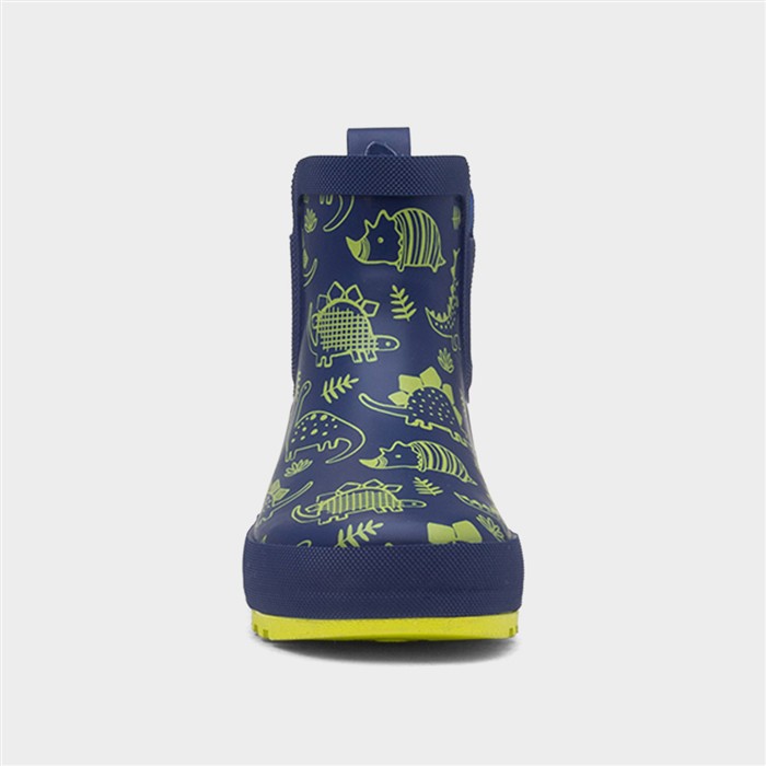 Boys Navy & Lime Warm Lined Dinosaur Chelsea Welly