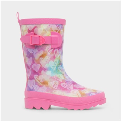 Girls Pink Heart Welly