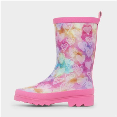 Girls Pink Heart Welly