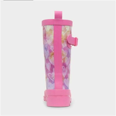 Girls Pink Heart Welly