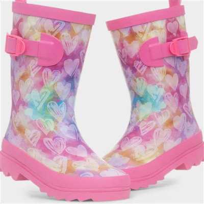 Girls Pink Heart Welly