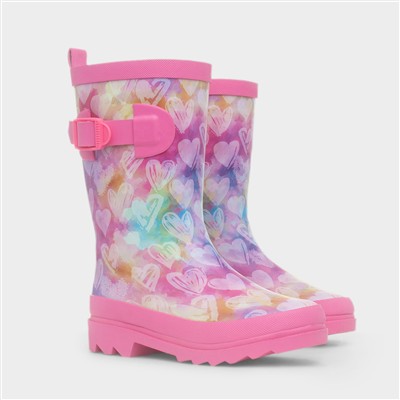 Girls Pink Heart Welly