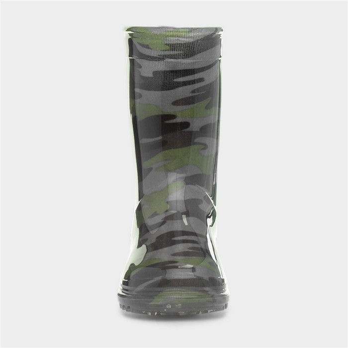 Boys Black & Green Camo Welly