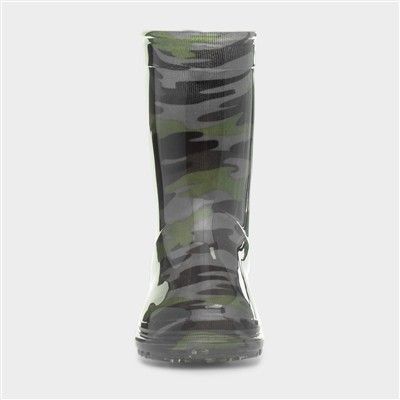 Boys Black & Green Camo Welly
