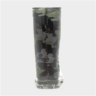 Boys Black & Green Camo Welly