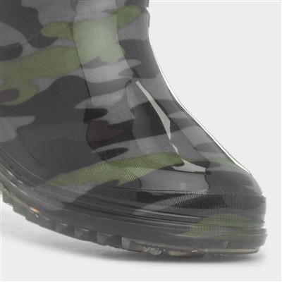 Boys Black & Green Camo Welly