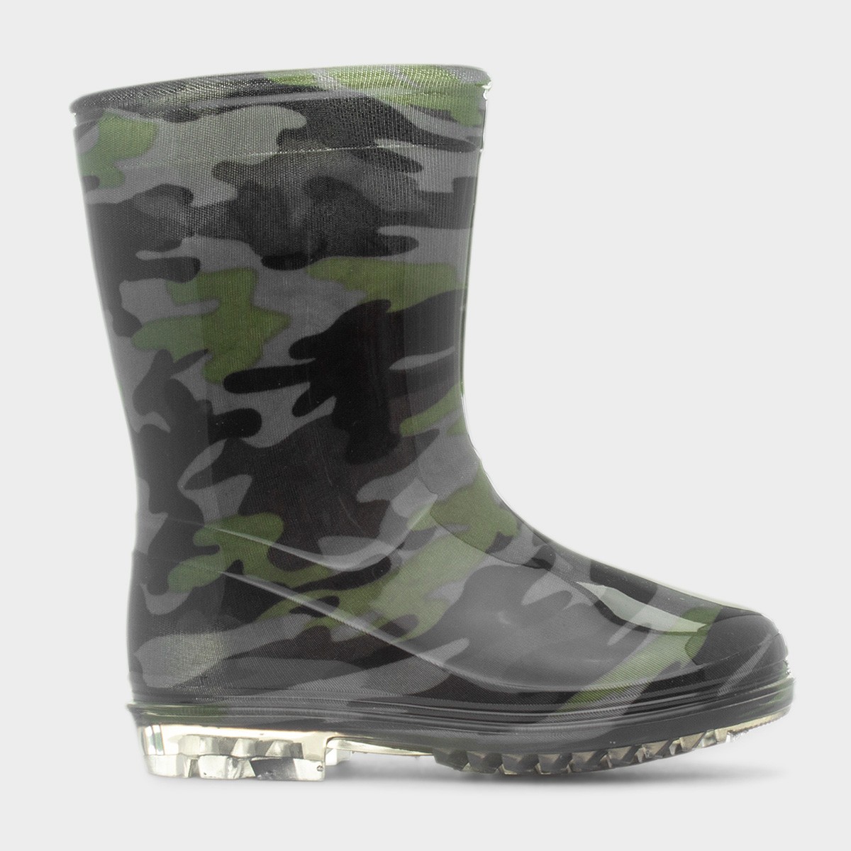 Boys Black & Green Camo Welly