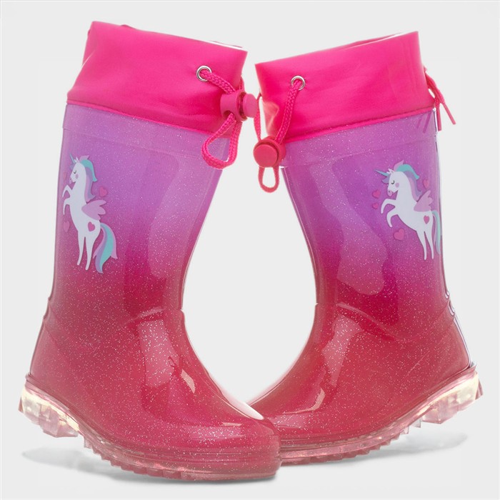 Girls Magenta Glitter Unicorn Welly