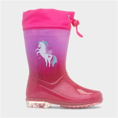 Girls Magenta Glitter Unicorn Welly