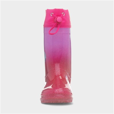 Girls Magenta Glitter Unicorn Welly