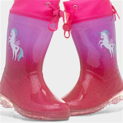 Girls Magenta Glitter Unicorn Welly