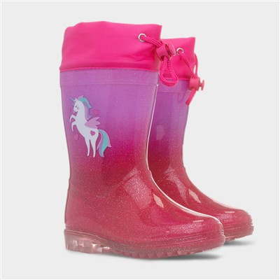 Girls Magenta Glitter Unicorn Welly