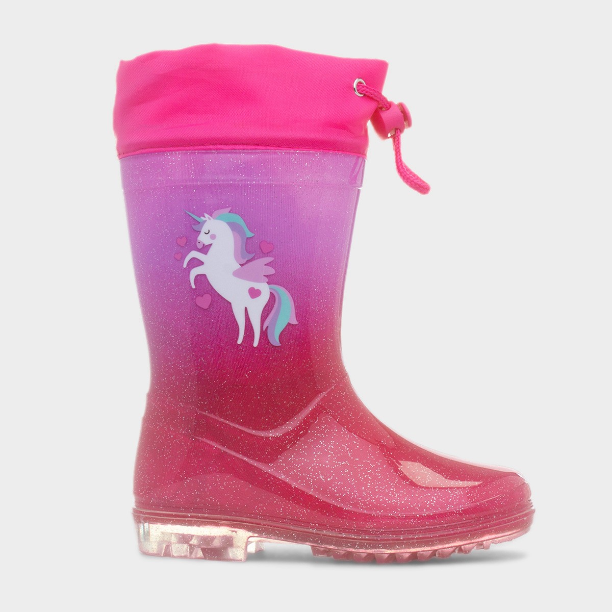 Girls Magenta Glitter Unicorn Welly
