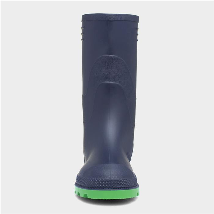 Kids Navy & Lime Green Tall Welly Size 10-6