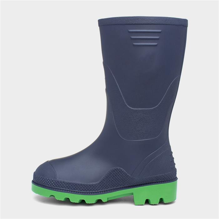 Kids Navy & Lime Green Tall Welly Size 10-6