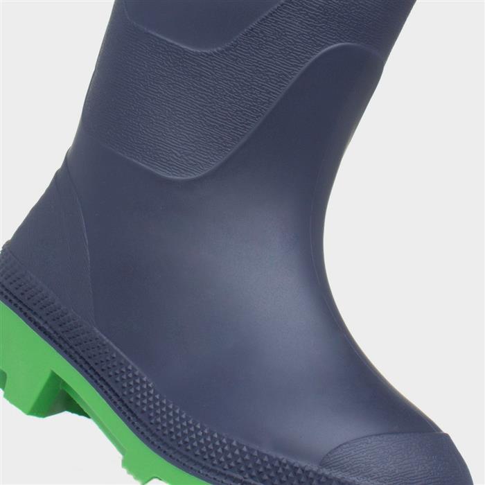 Kids Navy & Lime Green Tall Welly Size 10-6
