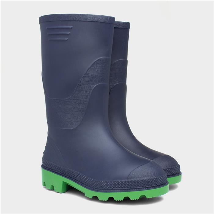 Kids Navy & Lime Green Tall Welly Size 10-6