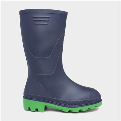 Kids Navy and Lime Green Welly Size 10-6