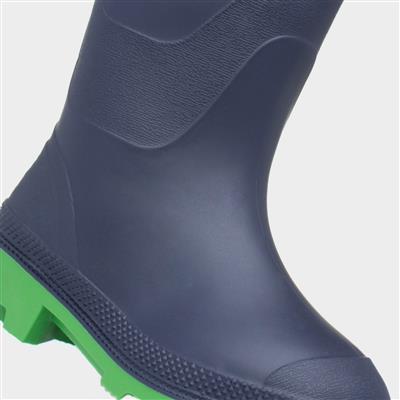 Kids Navy & Lime Green Welly Size 10-6
