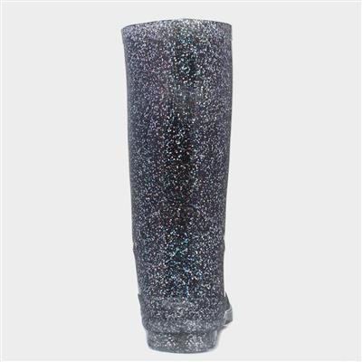 Girls Black Glitter Welly