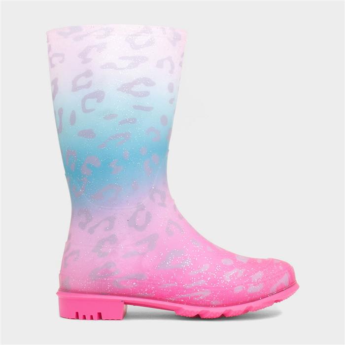 Girls Multi Coloured Pastel Leopard Print Welly