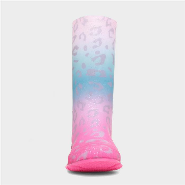 Girls Multi Coloured Pastel Leopard Print Welly