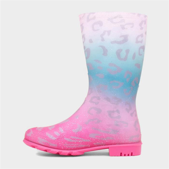 Girls Multi Coloured Pastel Leopard Print Welly