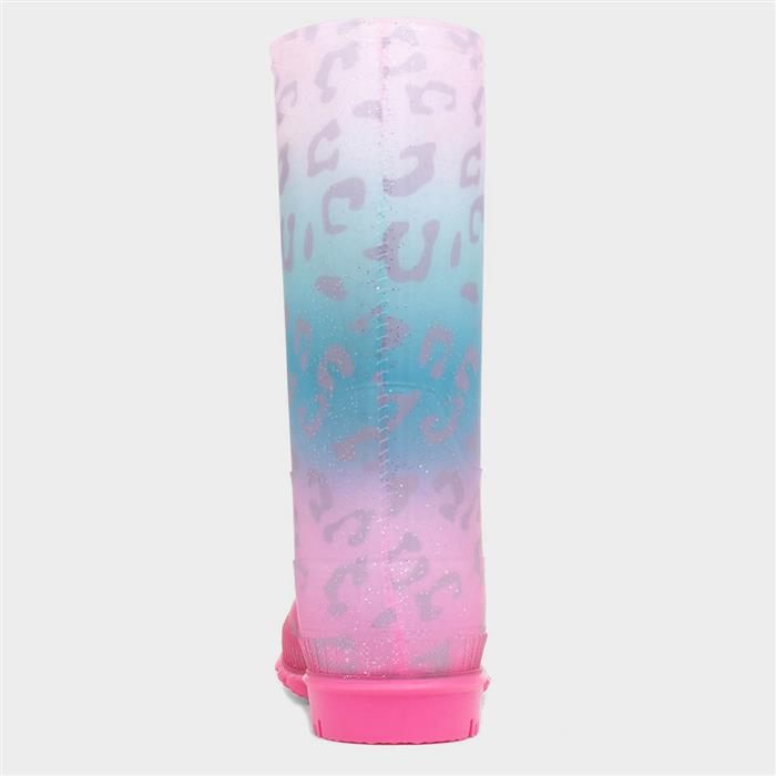 Girls Multi Coloured Pastel Leopard Print Welly