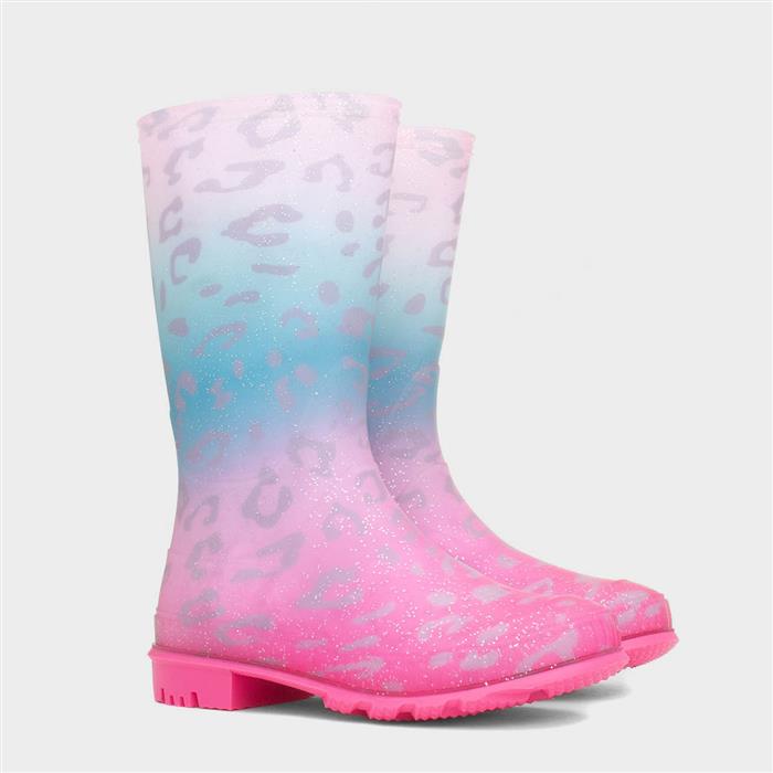 Girls Multi Coloured Pastel Leopard Print Welly
