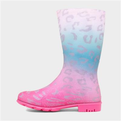 Dew Girl Multi Coloured Pastel Leopard Print Welly