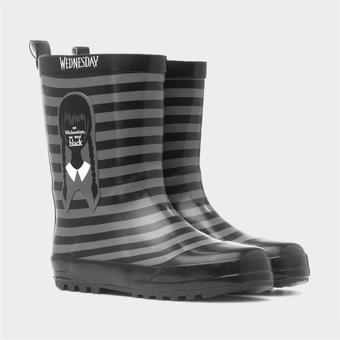 Kids Black & Grey Striped Welly