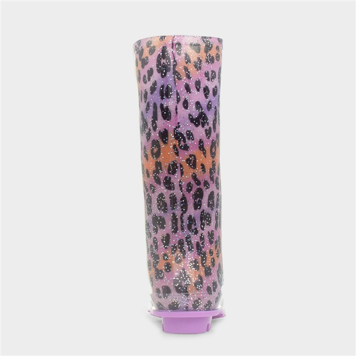 Girls Multi Leopard Print Glitter Welly