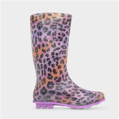 Womens Multi Leopard Print Welly